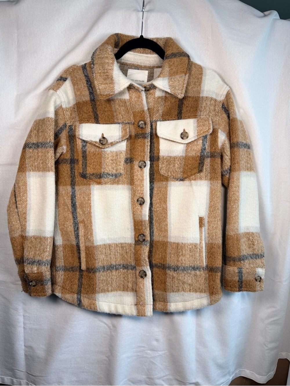 Avec Les Filles Plaid Shacket S Camel Cream Shirt Jacket Cozy Fall Granola Girl